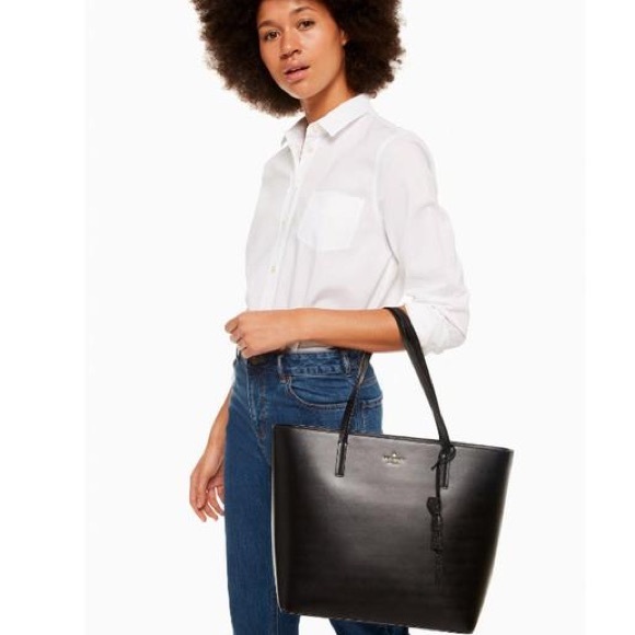 🎉HP🎉Kate Spade♠️NWT Black Leather Tote Bag - Picture 6 of 8